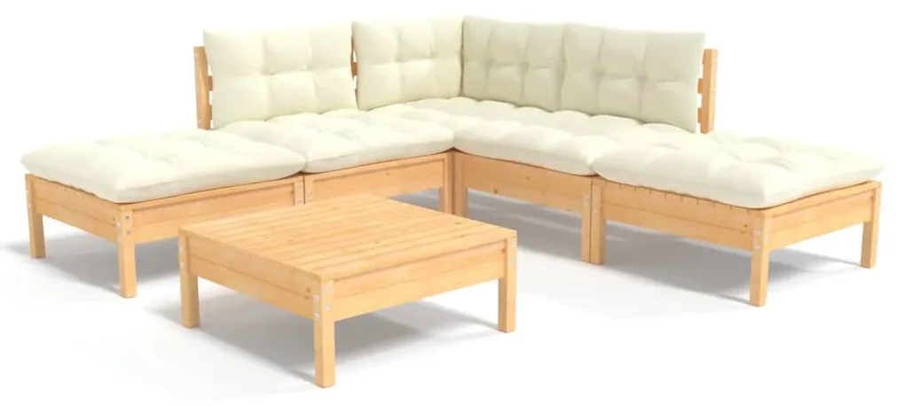 vidaXL 6-delige Loungeset met crèmekleurige kussens grenenhout