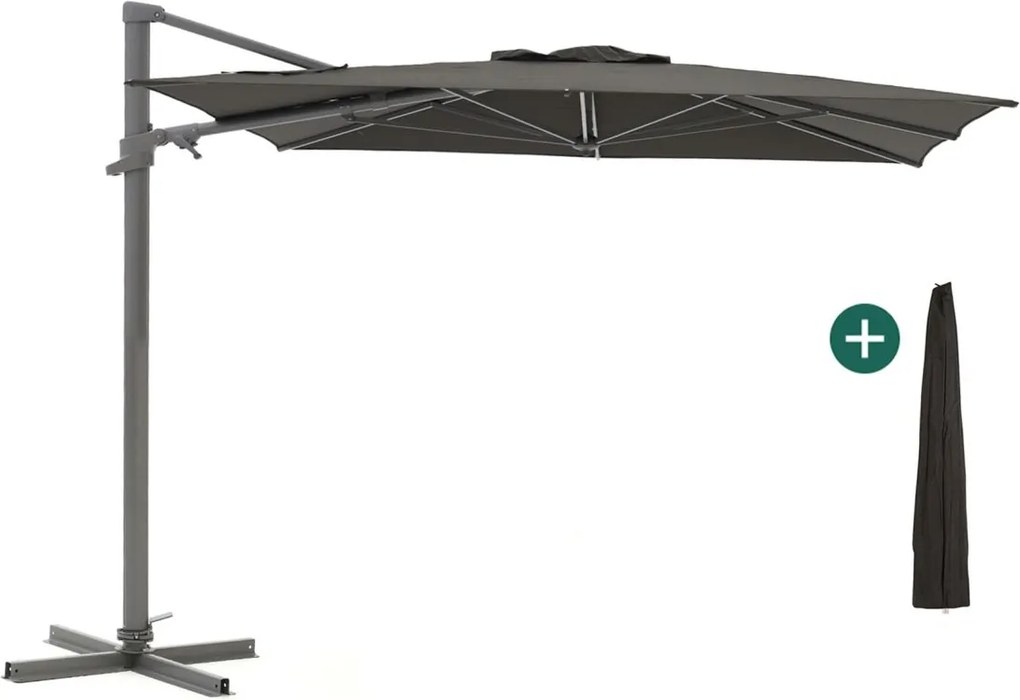 + 15% kassakorting | Parasol Shadowline Francisco | Inclusief hoes | Vierkant | 300x300cm | Met draaihendel | Zwart | Kees Smit Tuinmeubelen