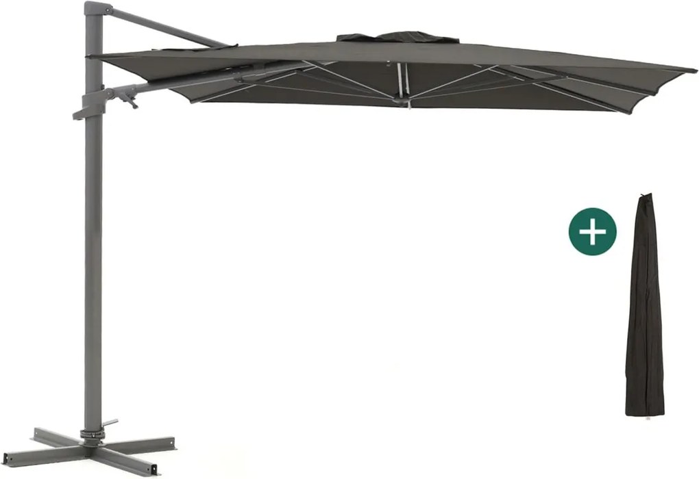Parasol Shadowline Francisco | Inclusief hoes | Vierkant | 300x300cm | Met draaihendel | Zwart | Kees Smit Tuinmeubelen