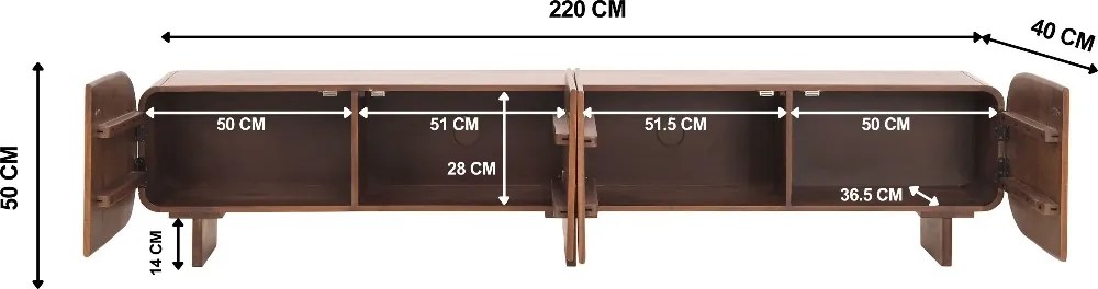 Organisch Gevormde TV Meubel 220cm - 220x40x50cm.