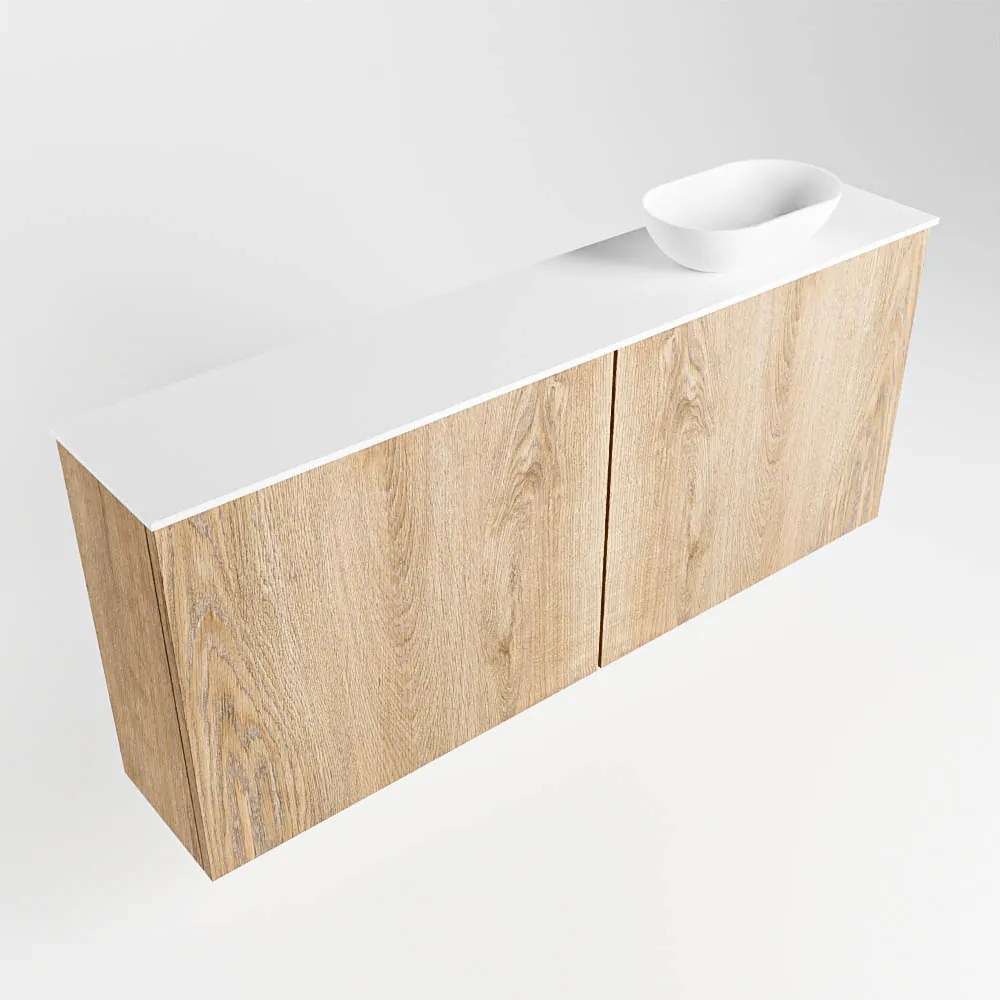 Mondiaz Fowy toiletmeubel 120cm washed oak met witte waskom rechts en kraangat