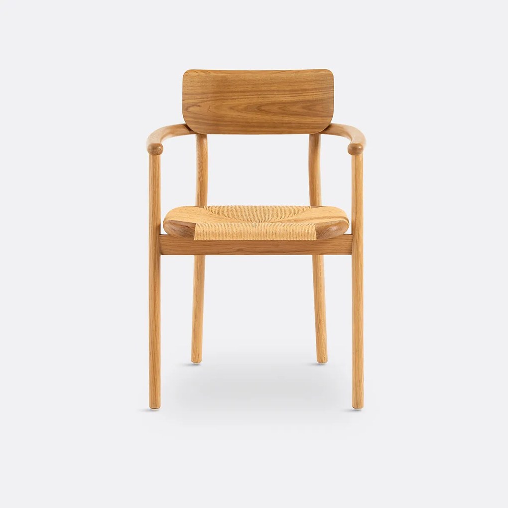 Tafelfauteuil in massief eik en vlechtwerk, Pipo