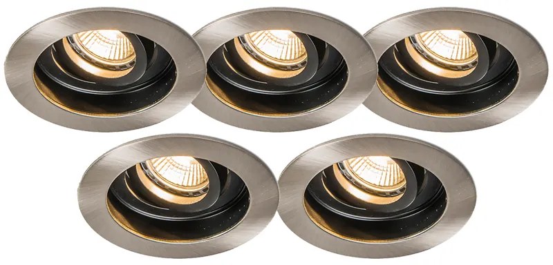 Set van 5 moderne inbouwspots staal - Rondoo