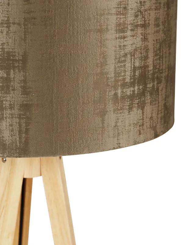Vloerlamp hout met stoffen kap bruin 50 cm - Tripod Classic Modern E27 rond Binnenverlichting Lamp