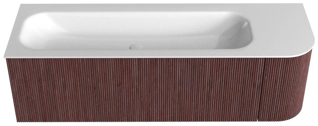 Mondiaz Kurve 145cm badmeubel ronding rechts ruby met 1 lade en deur en wastafel big large links zonder kraangat