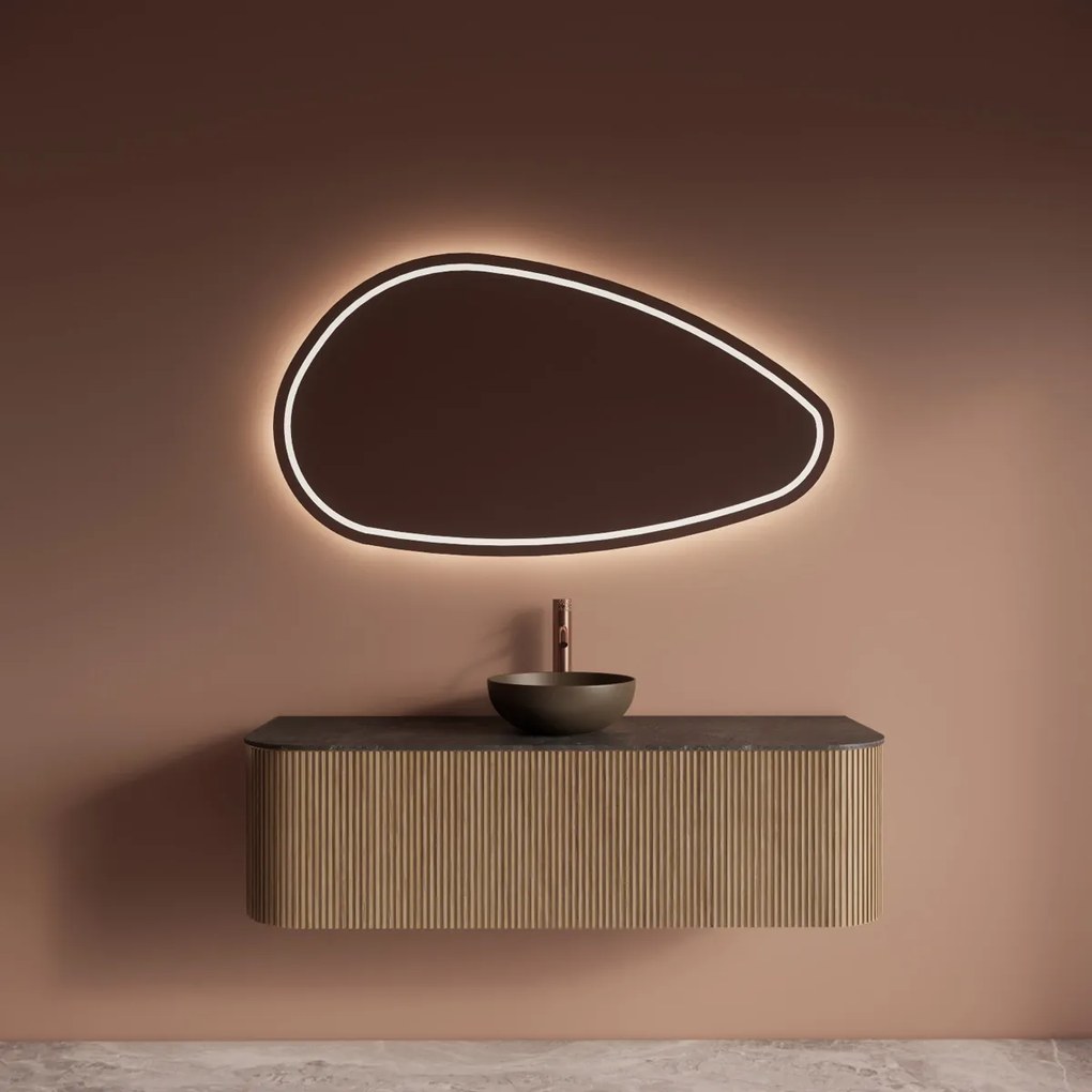 Gliss Design Alluro badmeubel ribbelfront met ronding links/rechts 140cm mist en zwart leisteen toppaneel