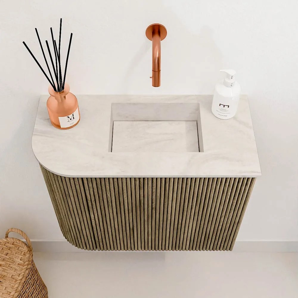 Mondiaz Joya DLux 50cm toiletmeubel ronding links dusk met wastafel faye rechts zonder kraangat ostra