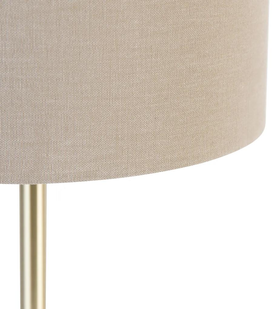 Klassieke tafellamp messing met kap lichtbruin 35 cm - Simplo Design E27 rond Binnenverlichting Lamp