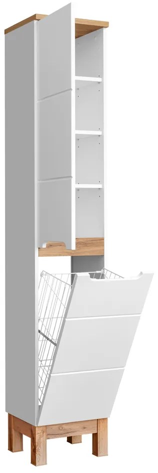 Comad Bali White 804 FSC hoge kast met wasmand 187x35cm eiken/wit