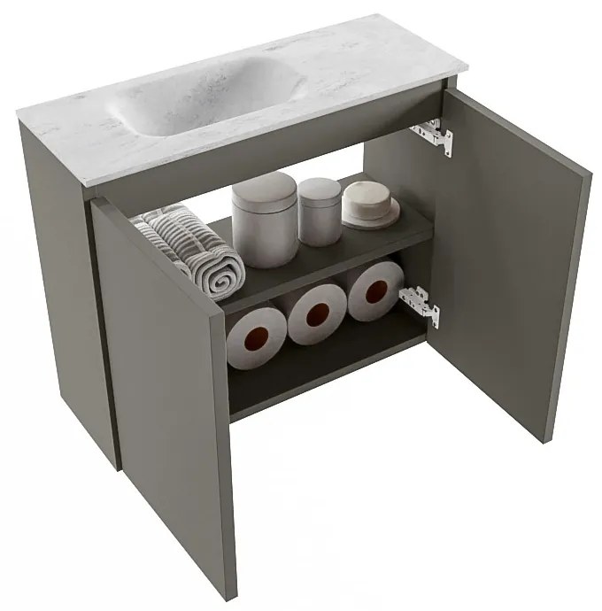 Mondiaz Ture DLux toiletmeubel 60cm smoke met wastafel opalo links met kraangat