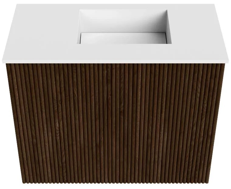 Mondiaz Joya 50cm toiletmeubel walnut met wastafel faye rechts zonder kraangat talc