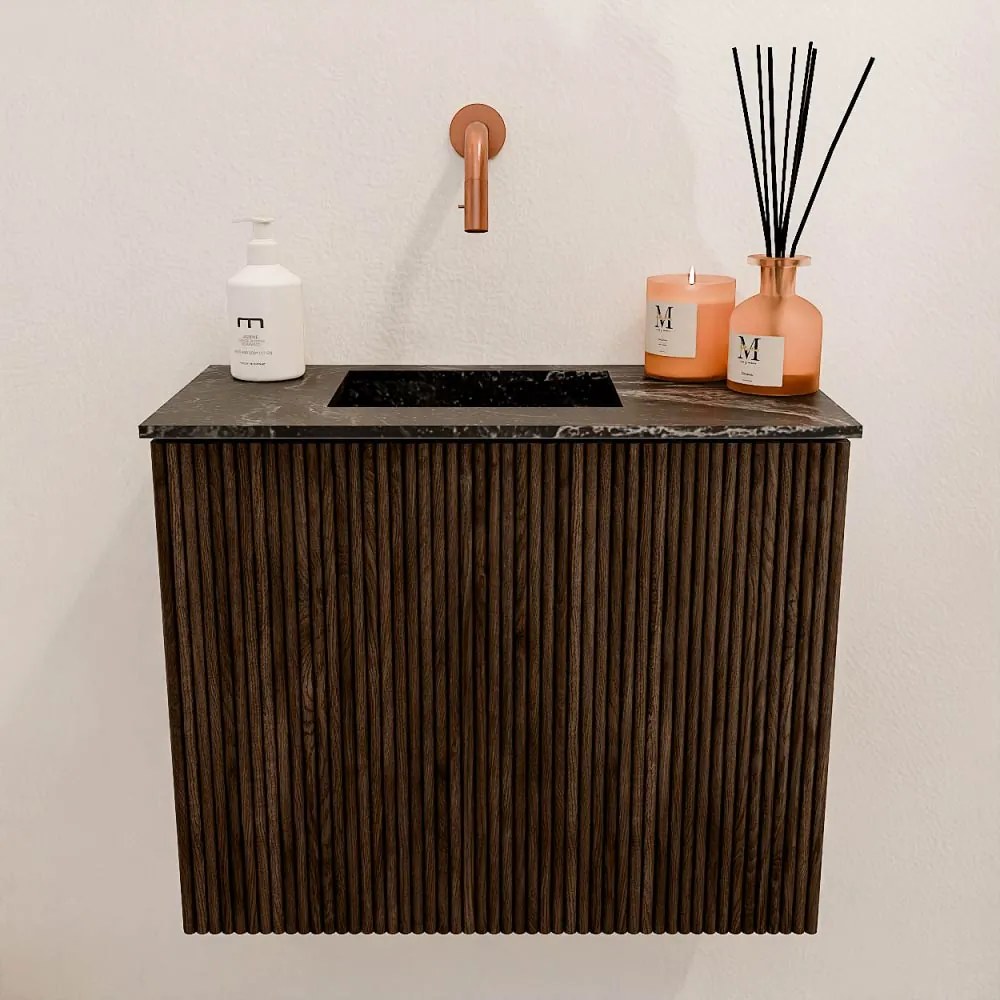 Mondiaz Joya DLux 50cm toiletmeubel walnut met wastafel faye links zonder kraangat lava