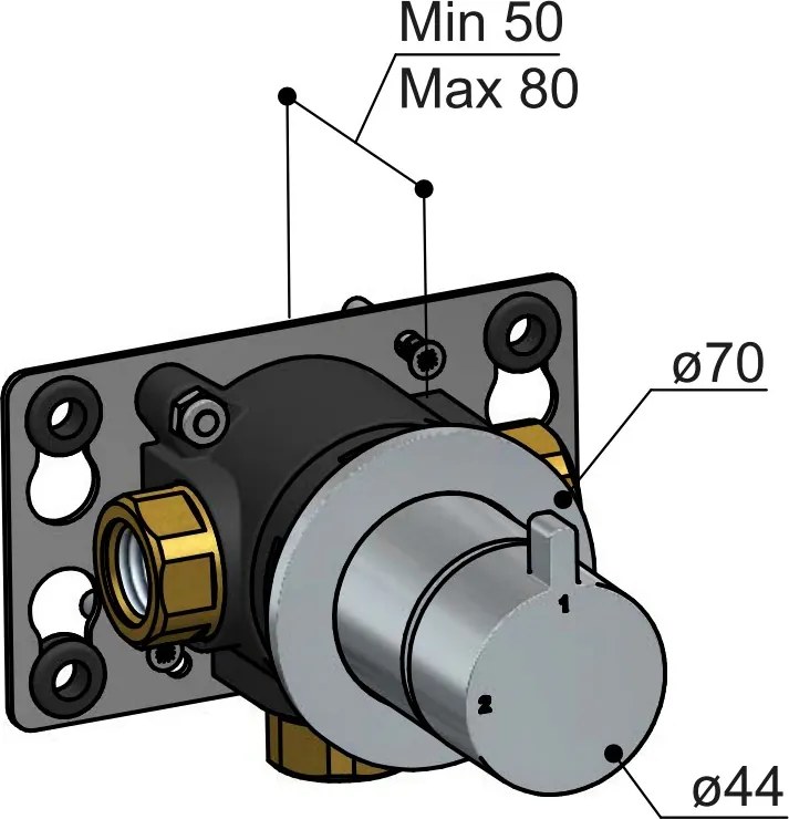 Hotbath ACE 2-weg omstelknop messing geborsteld PVD