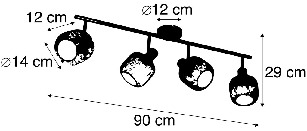 Industriële spot zwart met goud 4-lichts - Bliss Mesh