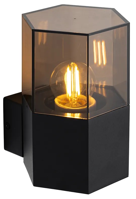 Buiten wandlamp zwart met smoke glas zeshoek IP44 - Denmark Modern E27 IP44 Buitenverlichting
