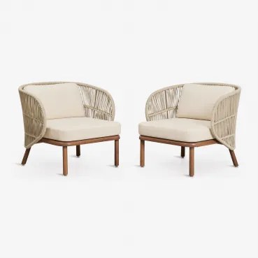 Pack Van 2 Fauteuils Van Acaciahout En Gevlochten Touw Capri Beige – Crème - Sklum