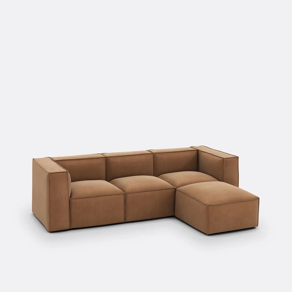 Modulaire bank, 3-zit en 1 poef, ribfluweel Seven