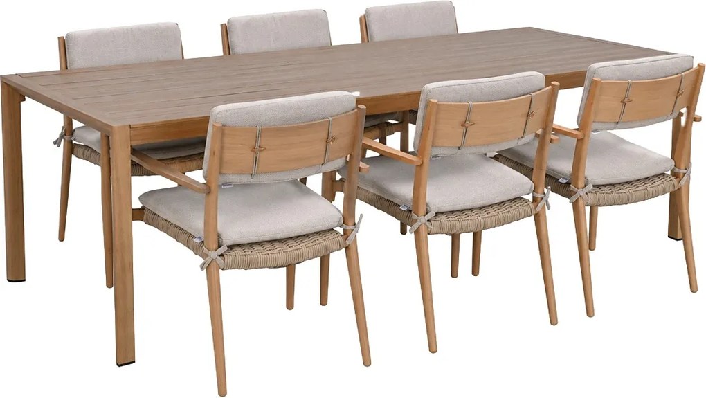 Garden Impressions Lily tuinset 7-delig light teak look - Kasper tuintafel 220x93 cm