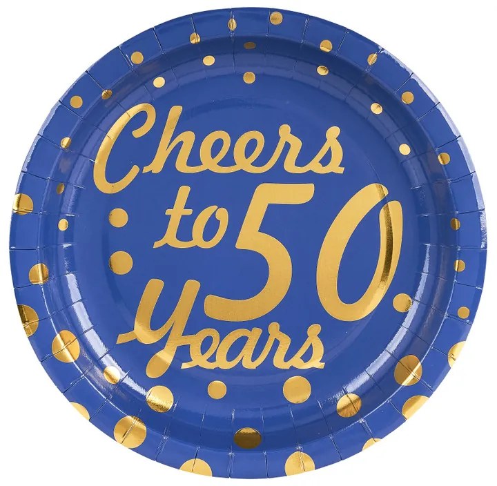 Bordjes Cheers to 50 Years - blauw/goud - set van 8