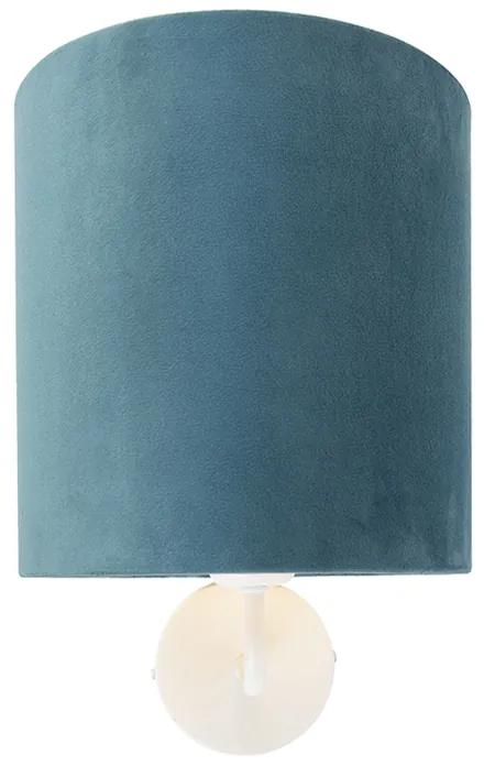 Stoffen Vintage wandlamp wit met blauwe velours kap - Matt Retro E27 rond Binnenverlichting Lamp