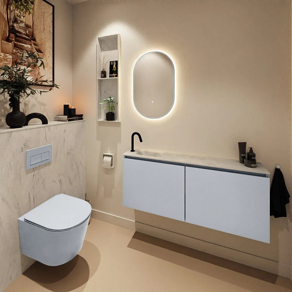 Mondiaz Ture DLux toiletmeubel 120cm clay met wastafel opalo links met kraangat