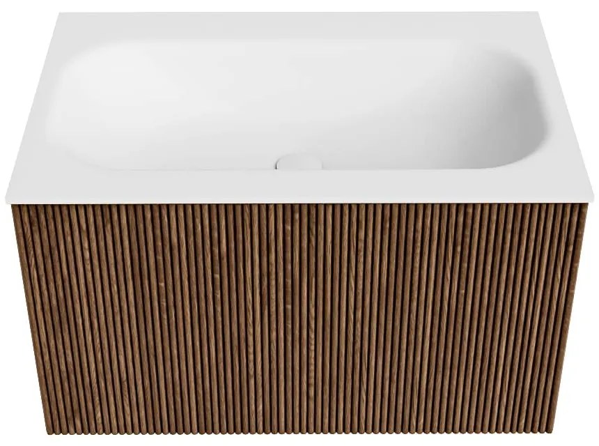 Mondiaz Kurve 70cm badmeubel walnut met 1 lade en wastafel big small midden 1 kraangat
