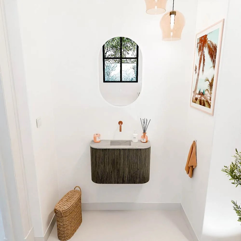 Mondiaz Joya DLux 65cm toiletmeubel ronding links/rechts shadow met wastafel faye midden zonder kraangat glace