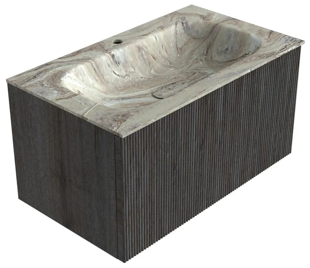 Mondiaz Kurve-dlux 80cm badmeubel shadow met 1 lade en wastafel big small midden 1 kraangat glace