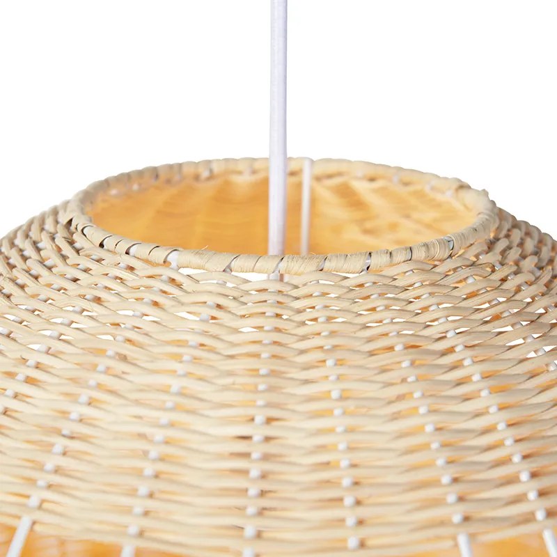 Eettafel / Eetkamer Landelijke hanglamp wit met rotan - Rattan Art Deco E27 rond Binnenverlichting Lamp