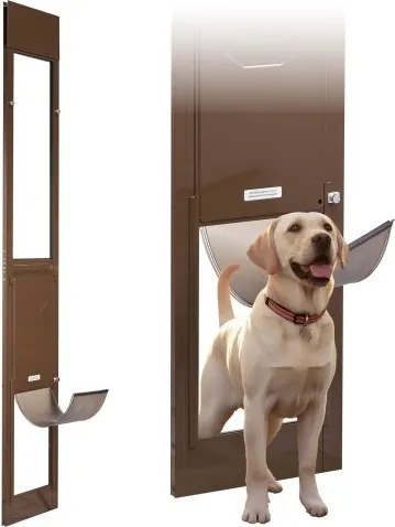 VEVOR Hondenluik voor glazen schuifdeur, 1927–2040 mm in hoogte verstelbaar, aluminium frame met draaibare metalen scharnieren en slotontwerp, gordijnafmetingen 260,4 x 412,8 mm, bruin
