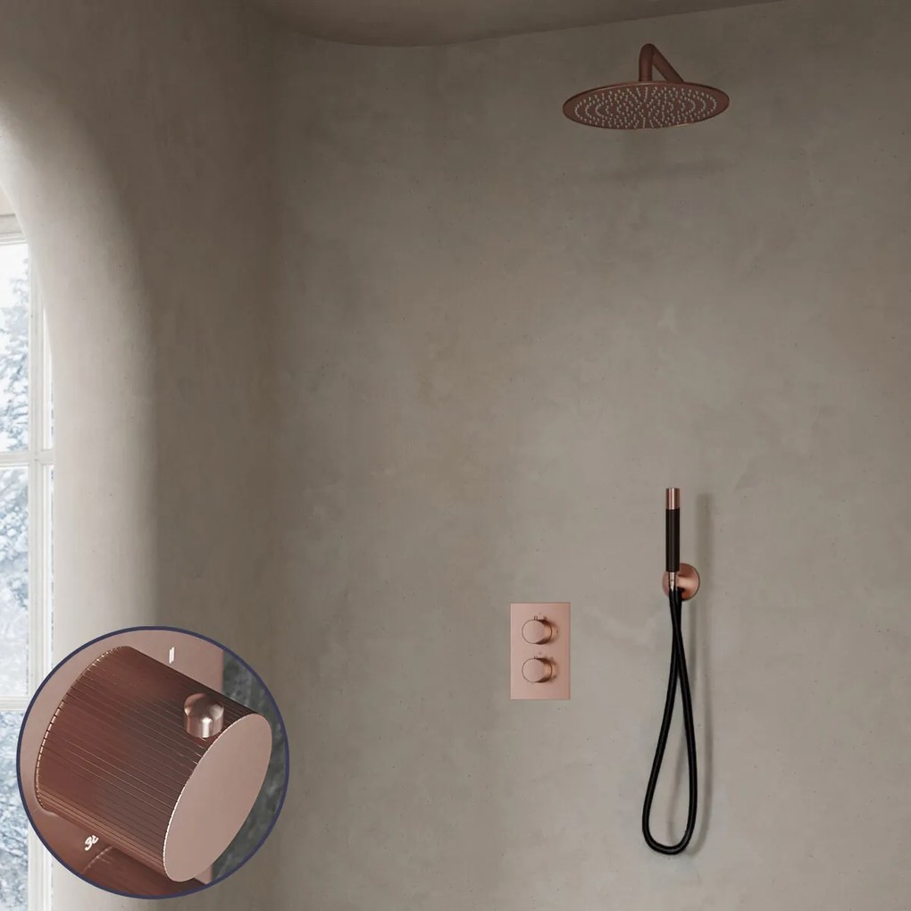 Saniclear Copper Stripes Pro inbouw regendouche met 30cm hoofddouche en muurarm geborsteld koper