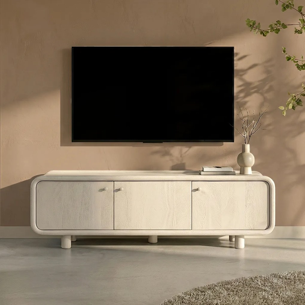 Beige Tv-meubel Met Ronde Hoeken 160 Cm - 160x43x50cm.
