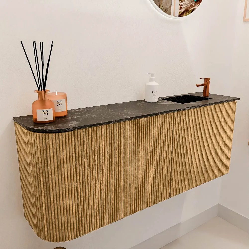 Mondiaz Joya DLux 100cm toiletmeubel ronding links oak met wastafel faye rechts 1 kraangat lava