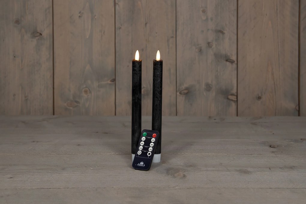 Anna's Collection - Led dinerkaars - zwart - H 23cm - set van 2 stuks - met afstandsbediening