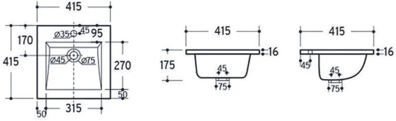 Comad 9048 keramische wastafel 42x42cm wit glans