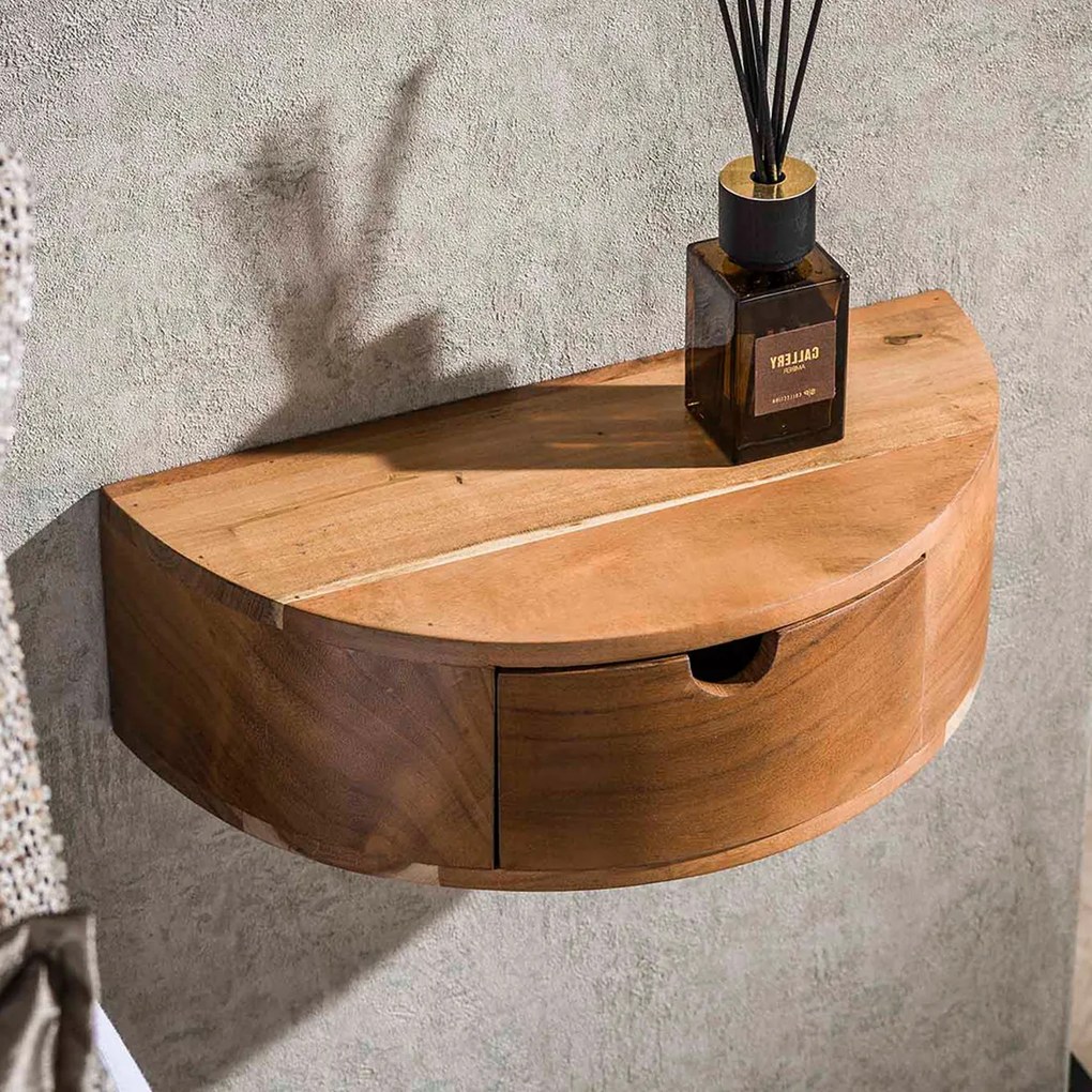 Hangend Nachtkastje Half Rond Hout - 40x20x12cm.