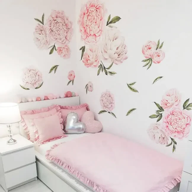 INSPIO Muursticker - Zelfklevend bloemenbehang lichte Pioenrozen