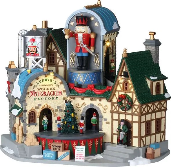 Lemax - 'Ludwig’s Wooden Nutcracker Factory' - Verlicht gebouw met animatie &amp; muziek/geluid - Inclusief adapter