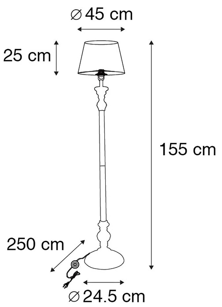 Smart vloerlamp met dimmer zwart met kap zwart met goud 45 cm incl. Wifi A60 - Classico Klassiek / Antiek E27 Binnenverlichting Lamp