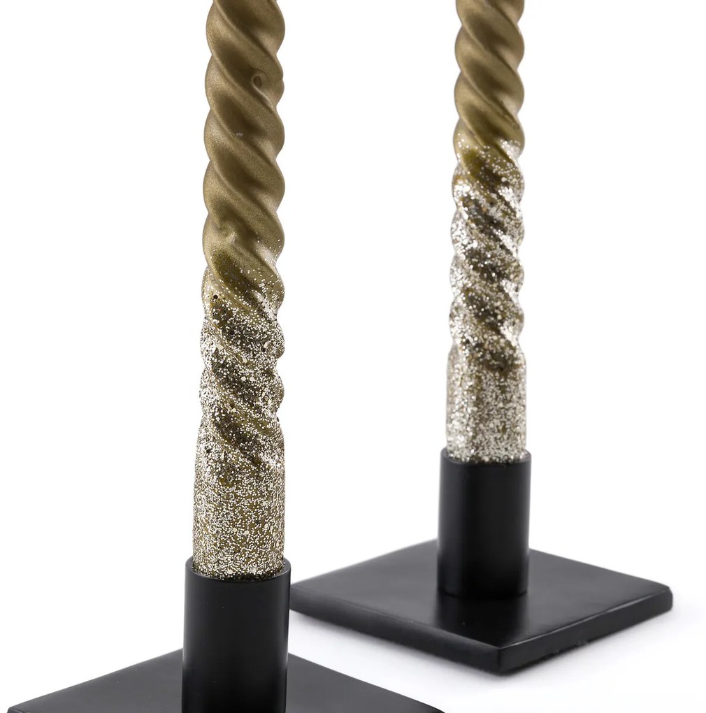 Set van 2 gedraaide kaarsen met glitters, Caspar