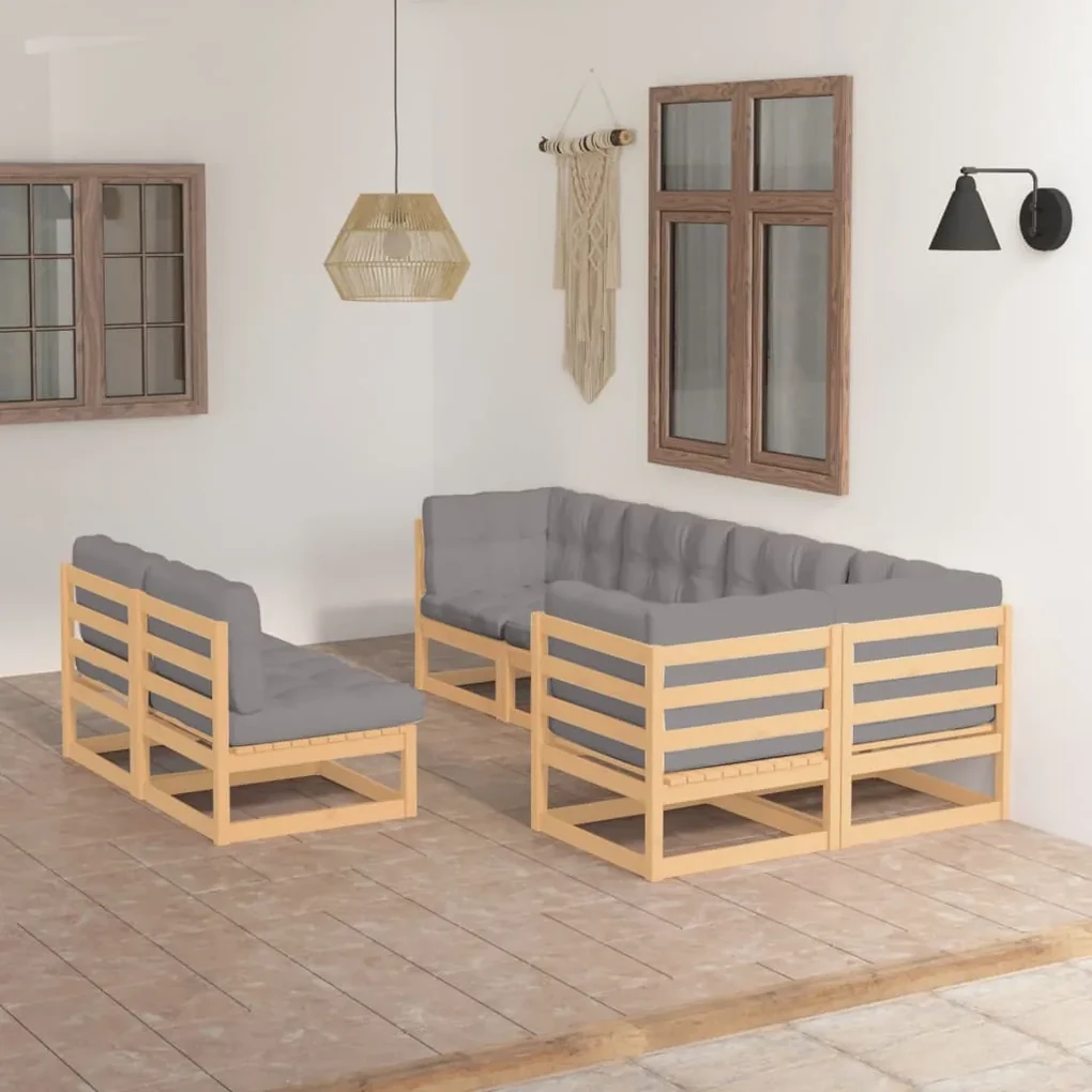 vidaXL 7-delige Loungeset met kussens massief grenenhout