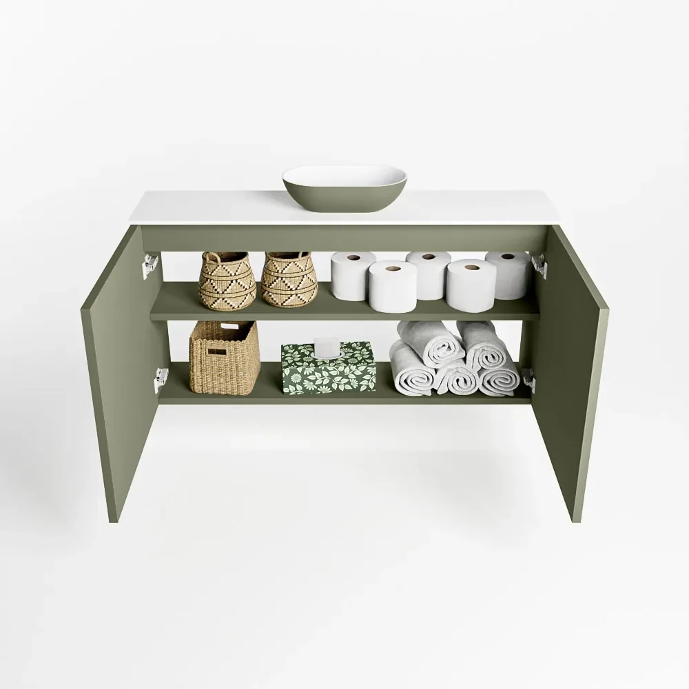 Mondiaz Fowy toiletmeubel 100cm army met legergroene waskom midden en kraangat