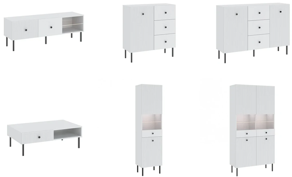 Salontafel VIENNA 2S Wit mat/goud - TAFEL MET LADEN EN GERIBBELDE VOORPANELEN