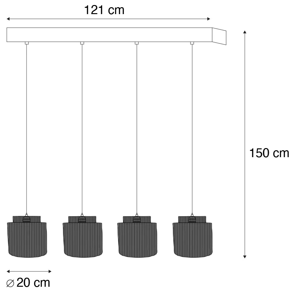 Japandi hanglamp zwart met bruin touw 4-lichts - Smilla