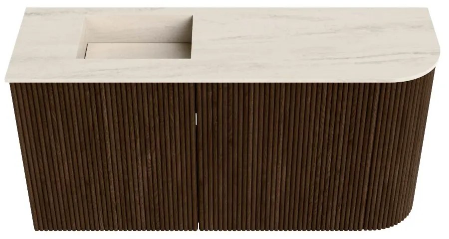 Mondiaz Joya DLux 80cm toiletmeubel ronding rechts walnut met wastafel faye links 1 kraangat meli