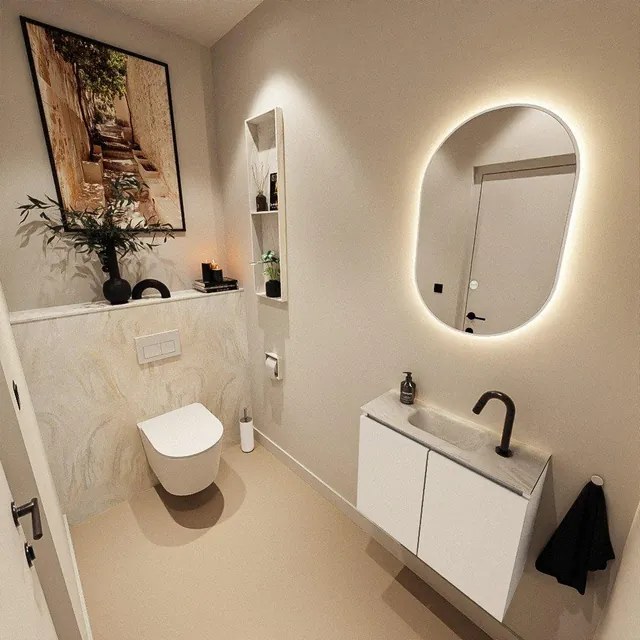 MONDIAZ TURE-DLUX 60cm toiletmeubel Talc. EDEN wastafel Ostra positie midden. Met 1 kraangat. TUREDX60TALM1OST