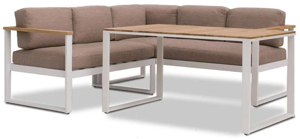 The Outsider Dining Loungeset - Melton - Wit/Taupe - Alu/Acacia - The Outsider