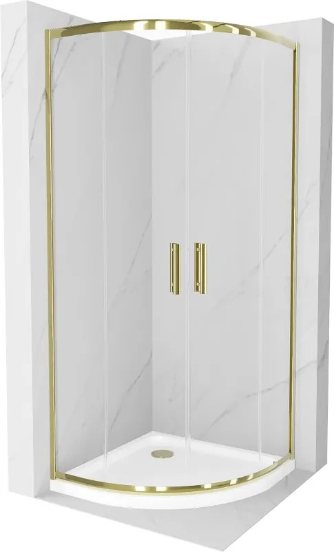 Mexen Rio halfronde douchecabine 90 x 90 cm, transparant, goud + Flat douchebak, wit - 863-090-090-50-00-4110G