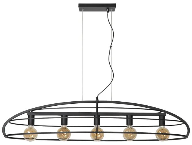 Lucide Dikra hanglamp 125cm 5x E27 zwart