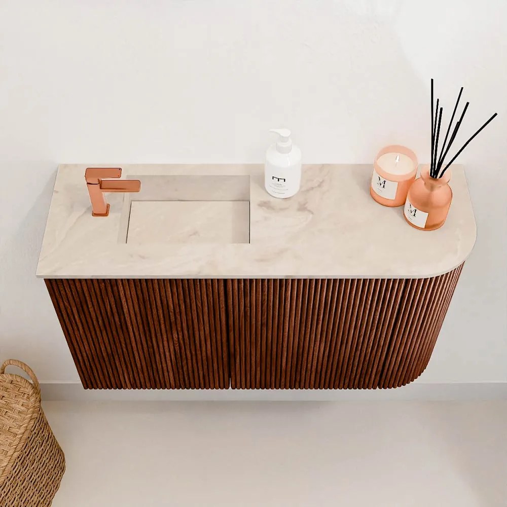 Mondiaz Joya DLux 70cm toiletmeubel ronding rechts ruby met wastafel faye links 1 kraangat frappe